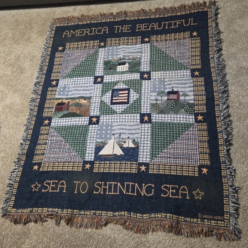 America The Beautiful Warren Kimble Tapestry Throw Blanket Quilt Look 60" X 48"